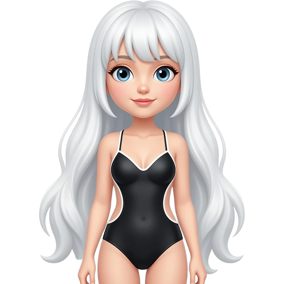 Full body white girl long hair wearing black swimsuit emoji