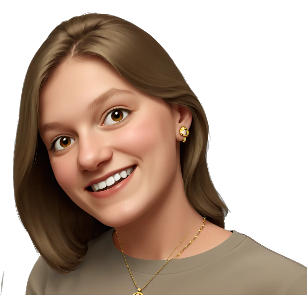 smiling girl indoors with jewelry emoji