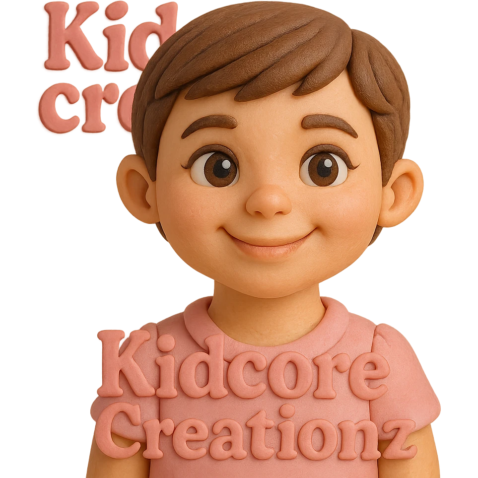 Lightskin girl with a pixie cut
pink blouse
brown eyes
expression is smiling
Add the word Kidcore Creationz in Pink emoji