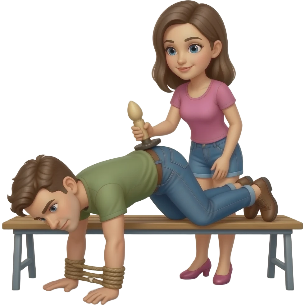 I got bent over on all fours tied to a bench with a girl standing behind him with a fake strap on dildo to fuck pegging him with emoji