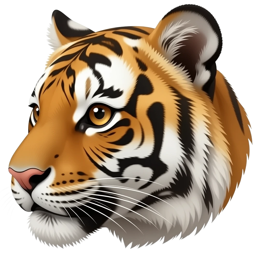 Turn sideways A little bit cute tiger head very realistic Turn sideways dark brown eyes emoji