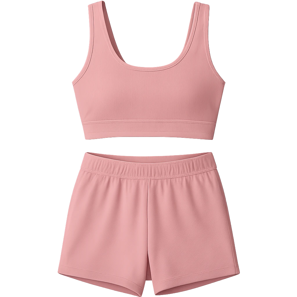 pink sports bra and pink shorts activewear set, clean and contemporary, no background emoji
