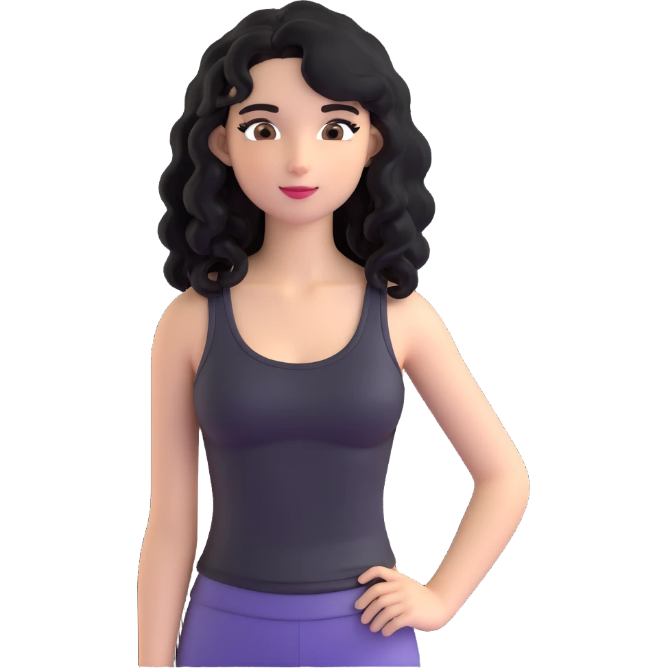 A girl with long, curly black hair wearing a thin black tank top is a K-pop idol. emoji