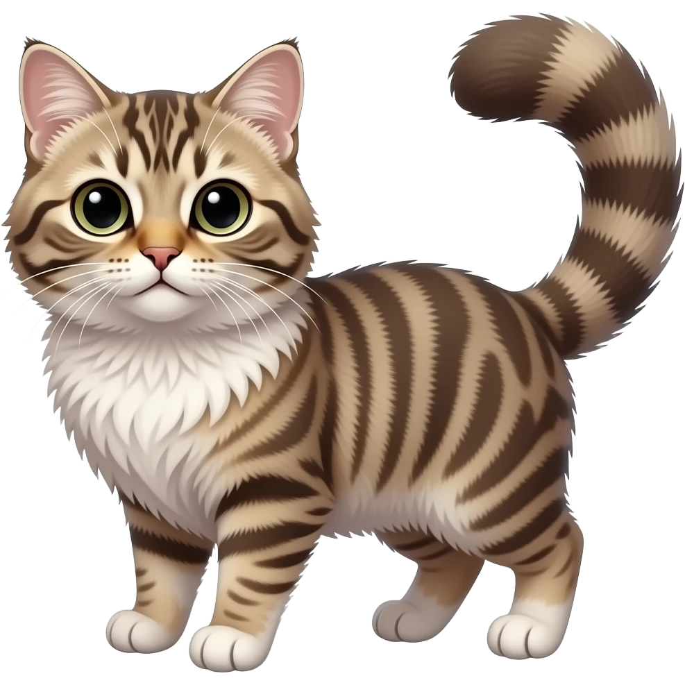 Fuzzy Scottish-Fold-Skookum-Kinkalow-Munchkin-Cat-hybrid with a long thin tufted tail emoji