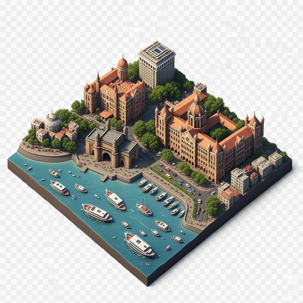 Isometric miniature of Mumbai region 3D miniature effect and Tilt Shift effect, no cartoonish look, transparent background. emoji