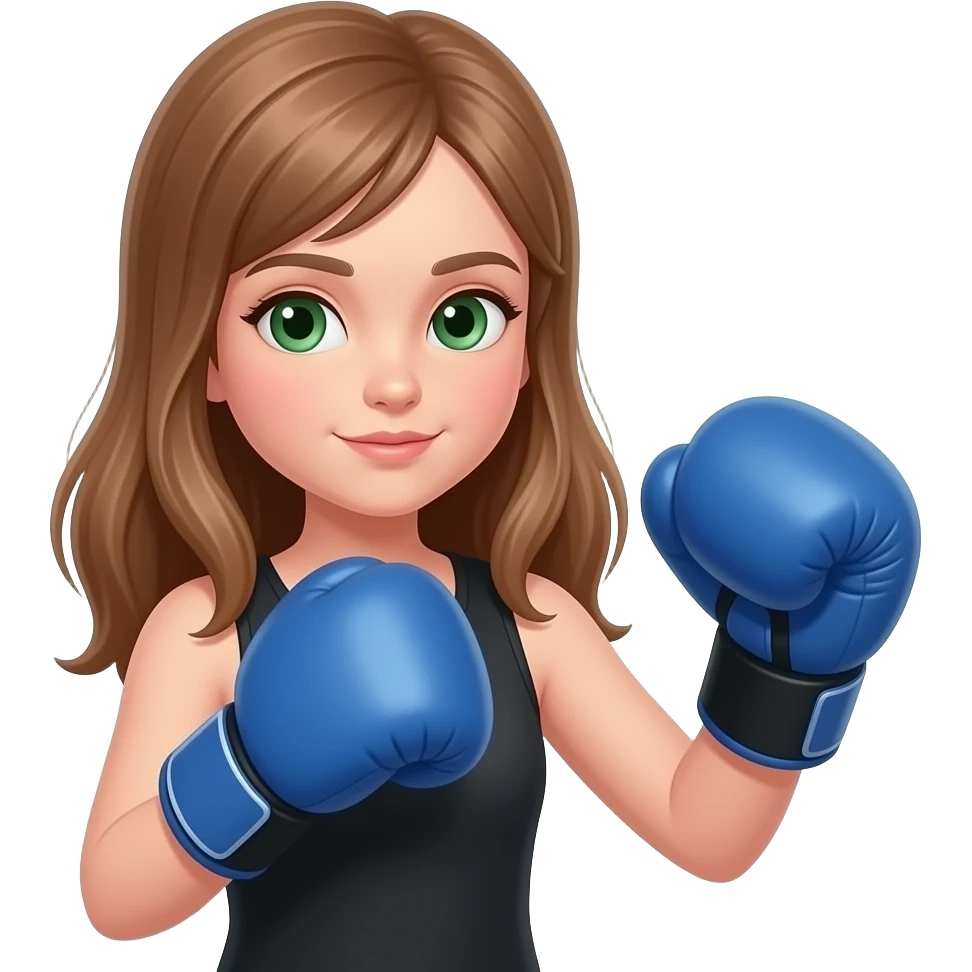 Niña 10 años entrenando boxeo pelo castaño claro largo ojos verdes emoji