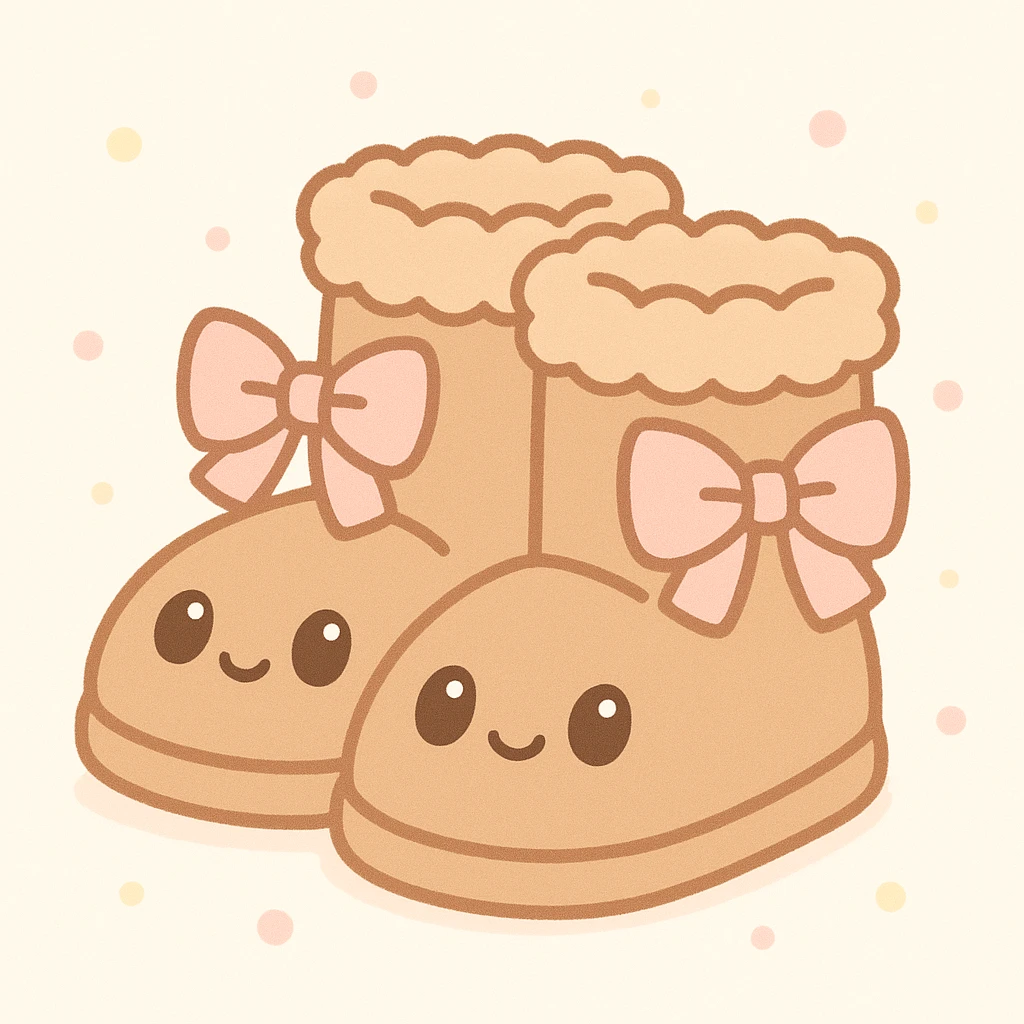 light brown fluffy boots with bows, cute soft style emoji