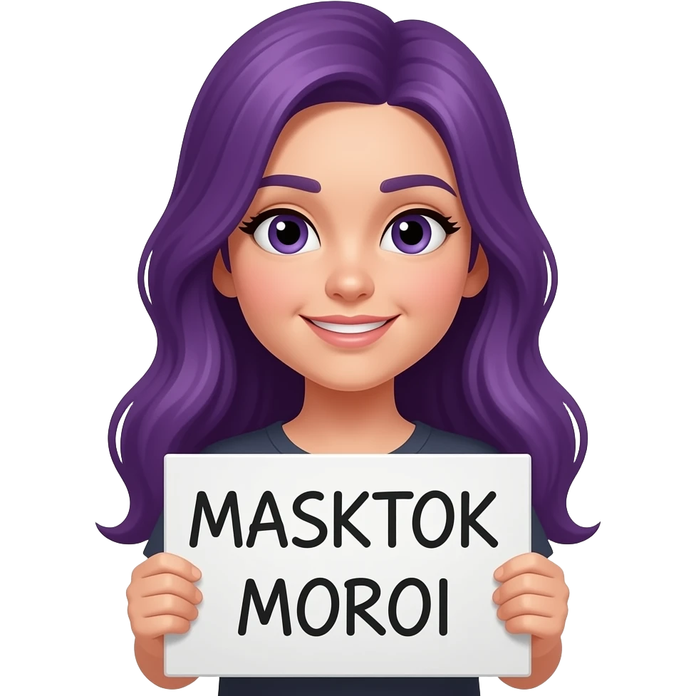 girl with long purple hair with a MASKTOK MOROI sign emoji