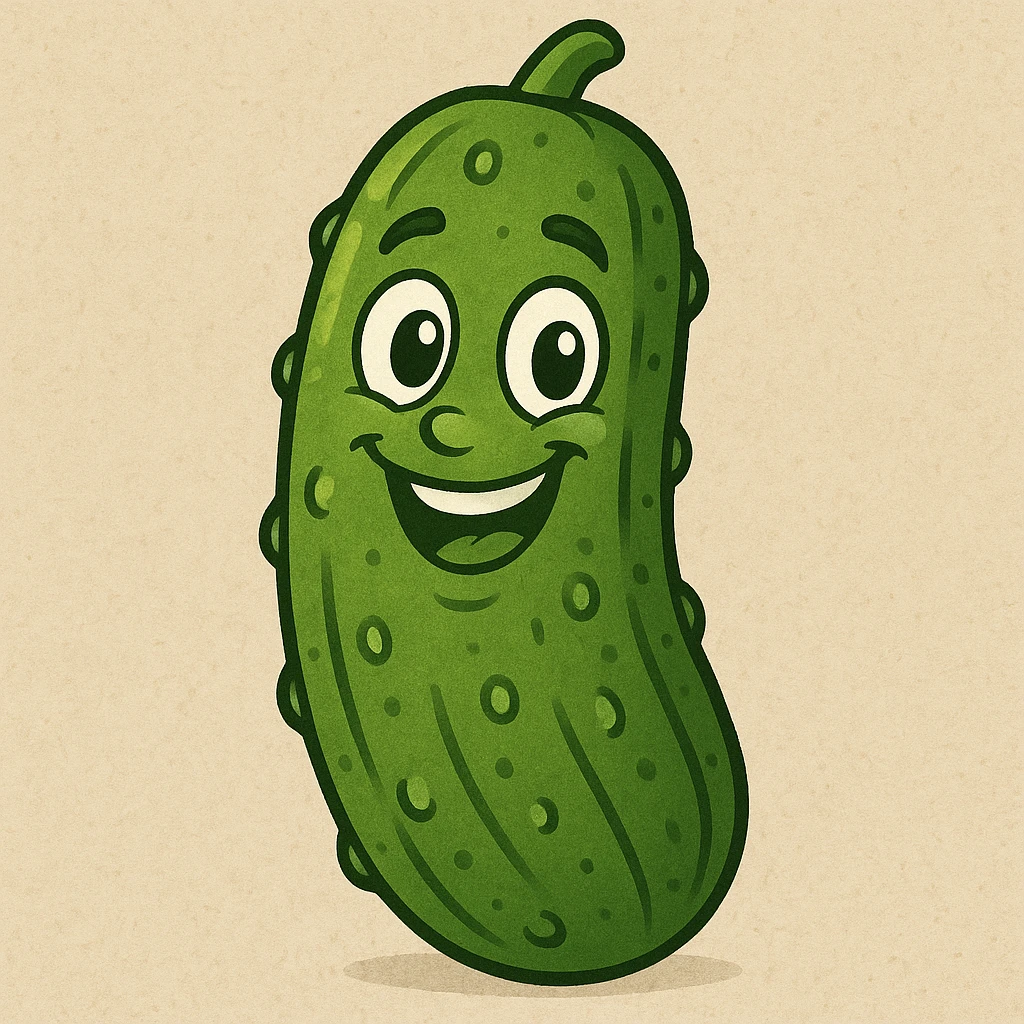 cartoon style pickle with a face emoji