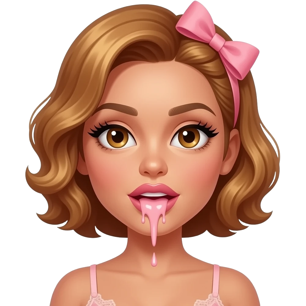 glamours,-tanned,-very-beautiful-woman-with-big-plump-rose-beige-lips,-long-lashes,-honey-silky-very short- hair,-wavy-hair,-with pink bow in hair -hazel-eyes-wearing-nude-lace-lingerie-nude-stilettos,-projectile-vommiting-puke emoji
