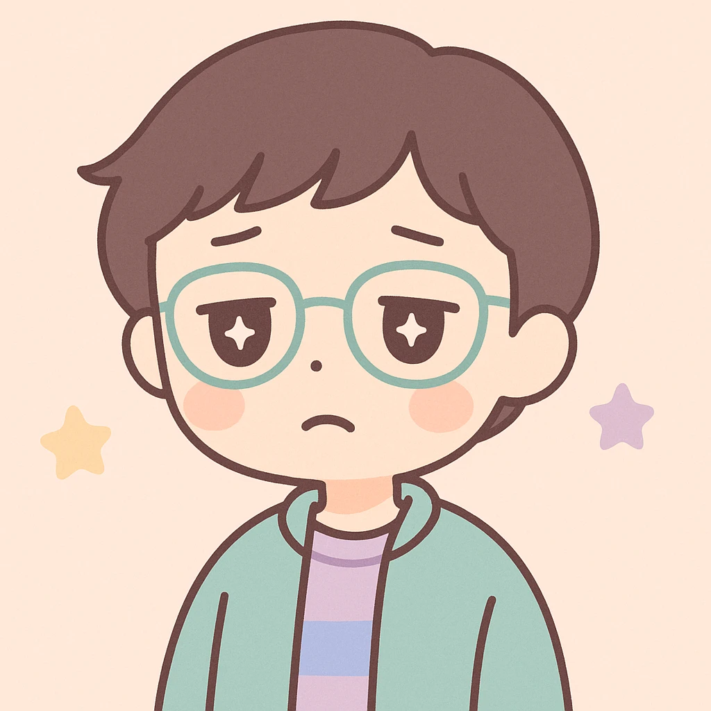 short-haired girl with a boyish style, tired face, wearing glasses, Japanese cartoon style emoji