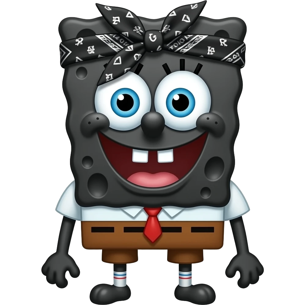 Black colored sponge bob with a bandana and a glock emoji emoji