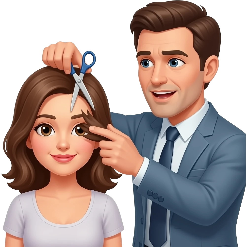 Mad Husband telling wife to put the scissors down and away from her hair because she she is going to mess it up emoji
