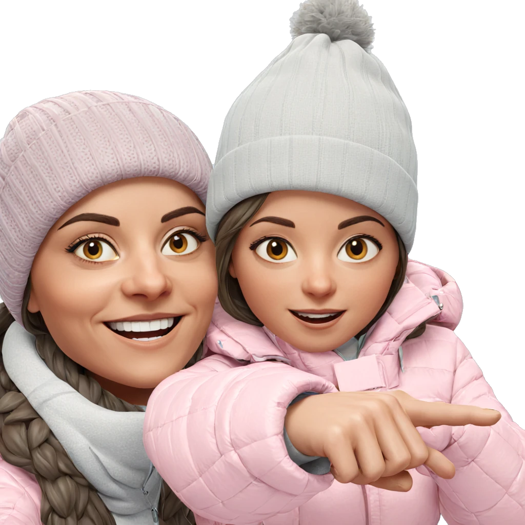 playful girls in winter coats emoji