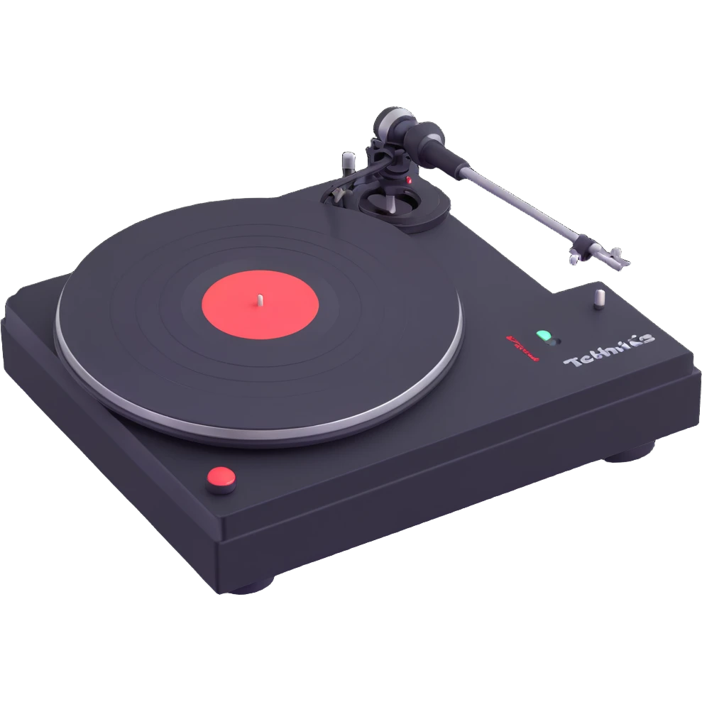 Create a new version of this Disney Pixar-inspired Technics turntable with a predominantly black color scheme, keeping the playful 3D animated Pixar style. emoji