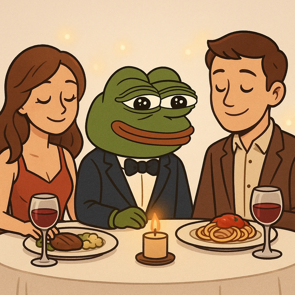create a pepe on couple dinners, white background emoji