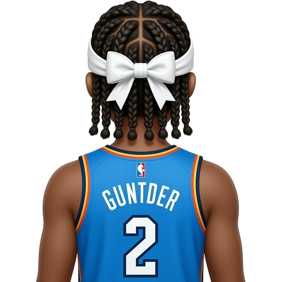sga in a okc thunder jersey from the back with his jersey having the number 2 on the back and make him have bubble braids going under a white headband in the back no bow in the headband and make the braids shorter emoji