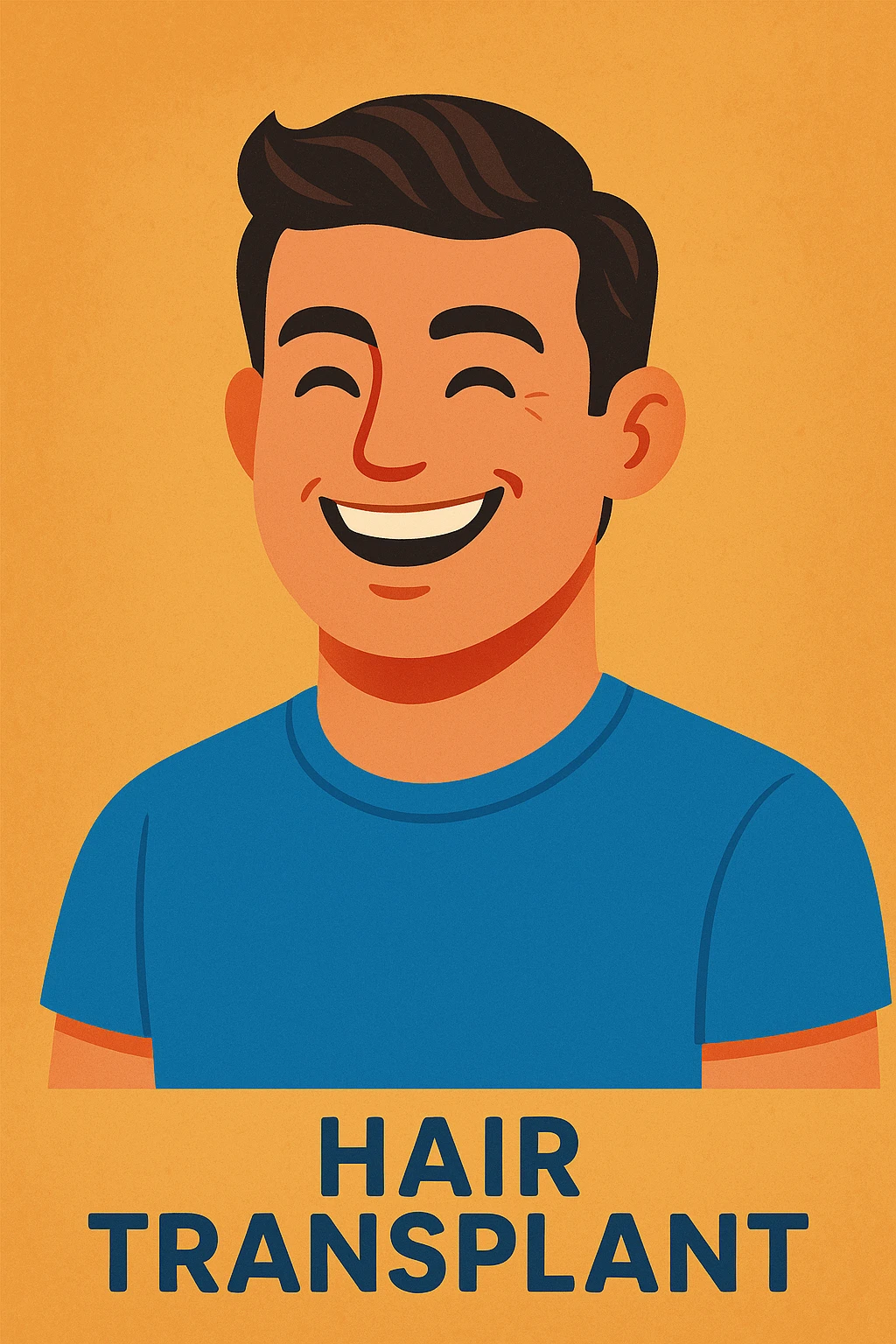 a smiling man after a successful hair transplant, showing full hair, confident and happy, clean modern illustration style emoji