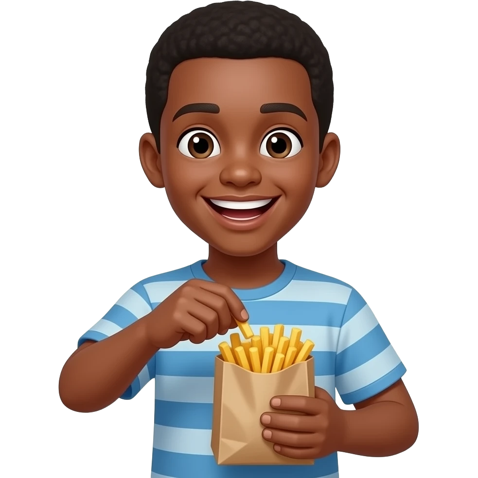 Black emoji teen laughing while putting fries in the bag emoji