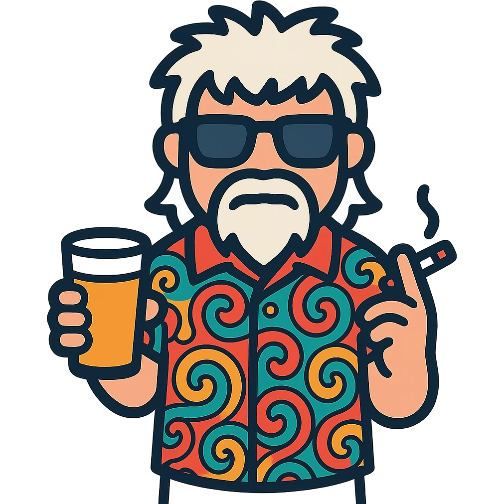 Create an icon of John Daly holding a beer and a cigarette, in the same style as the reference image, with a transparent background. emoji
