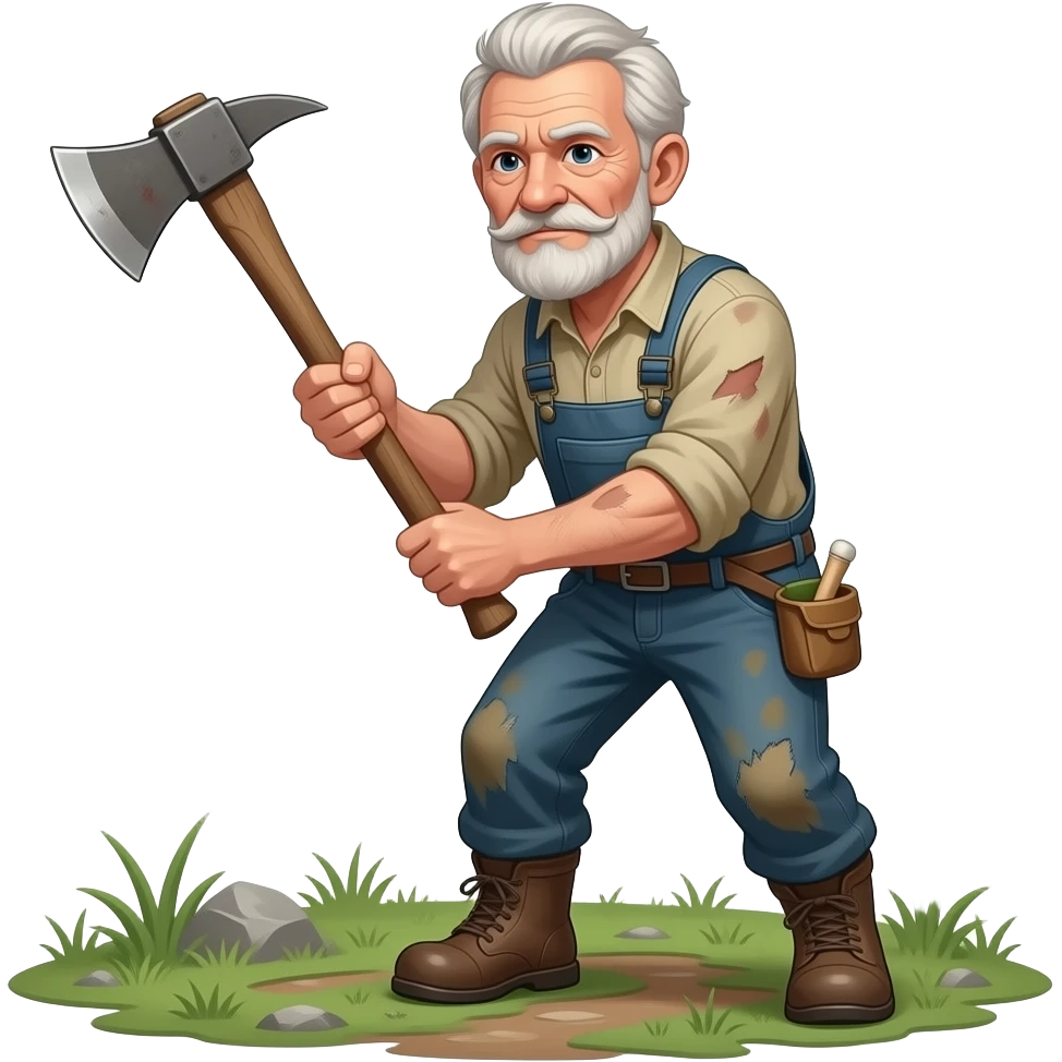 elderly man  swinging axe emoji