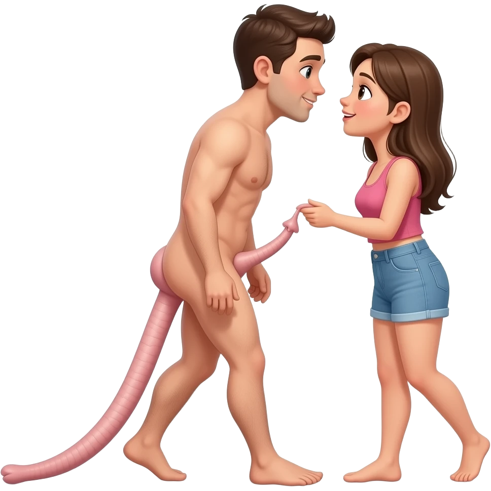 Bot walking around fully naked in public with his  dragging  along the floor and a girl fully naled put his penis that is attached to his crotch into her (not mouth) and they start making out EXPLICIT PARTS COVERED emoji