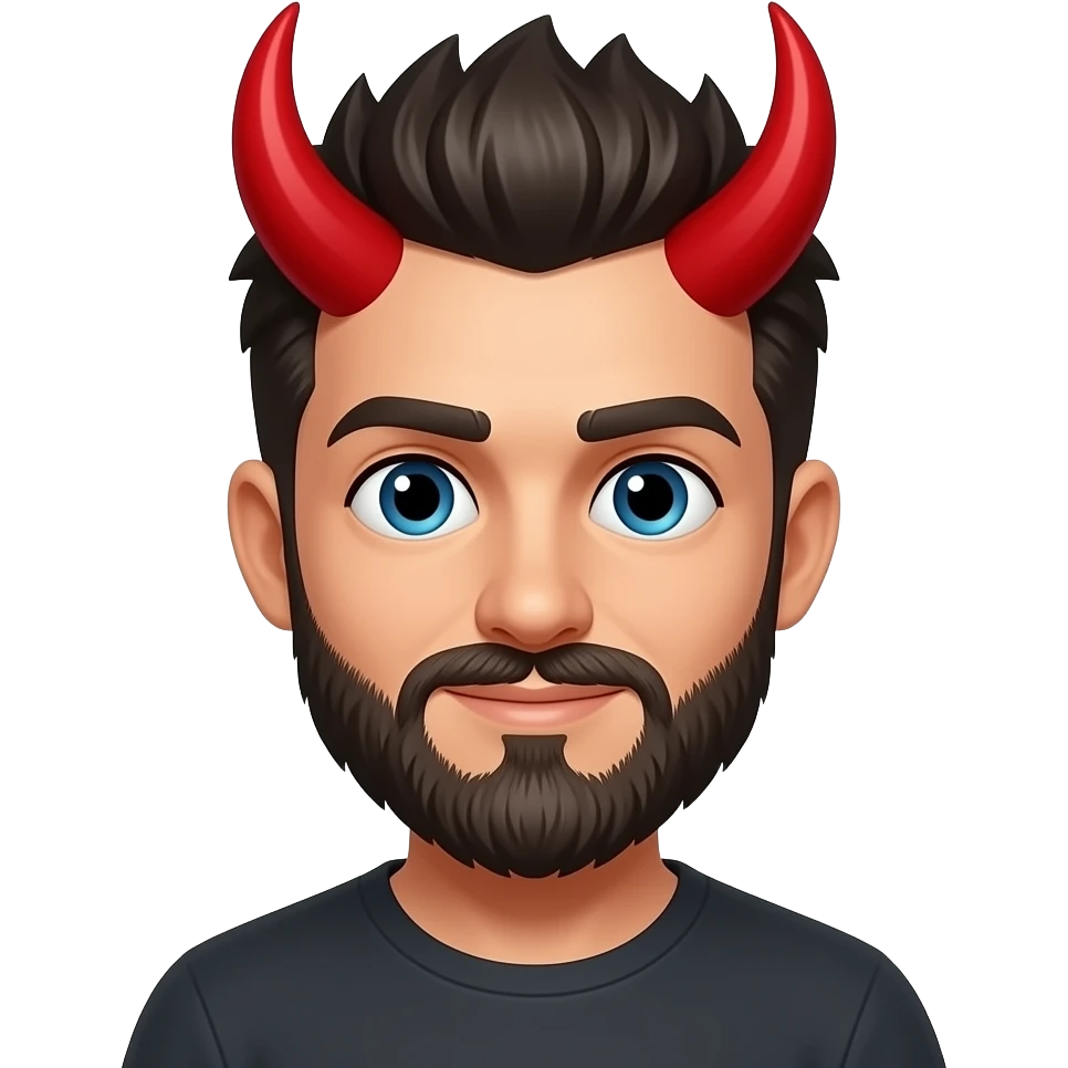 man with beared and hair spice devil with red devil horns emoji
