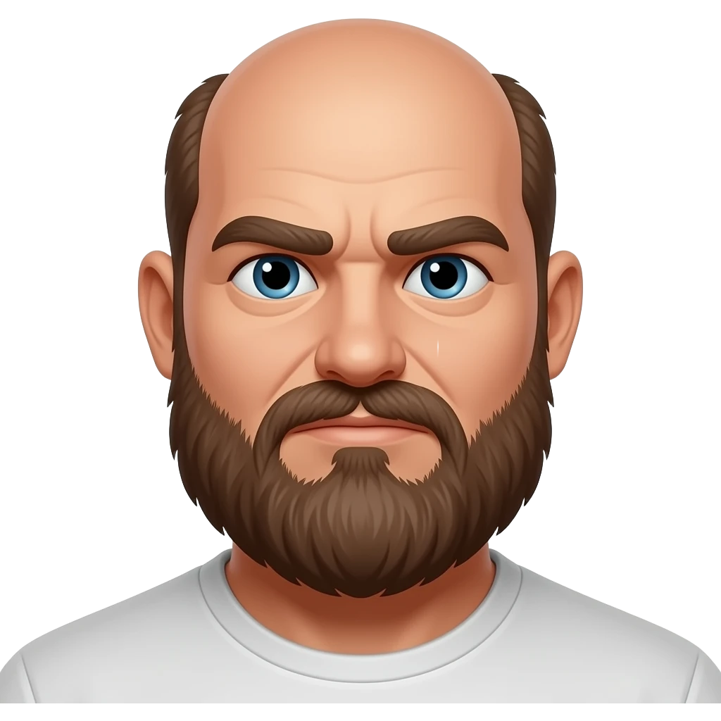 Shruggingd brown bearded chunky bald guy emoji