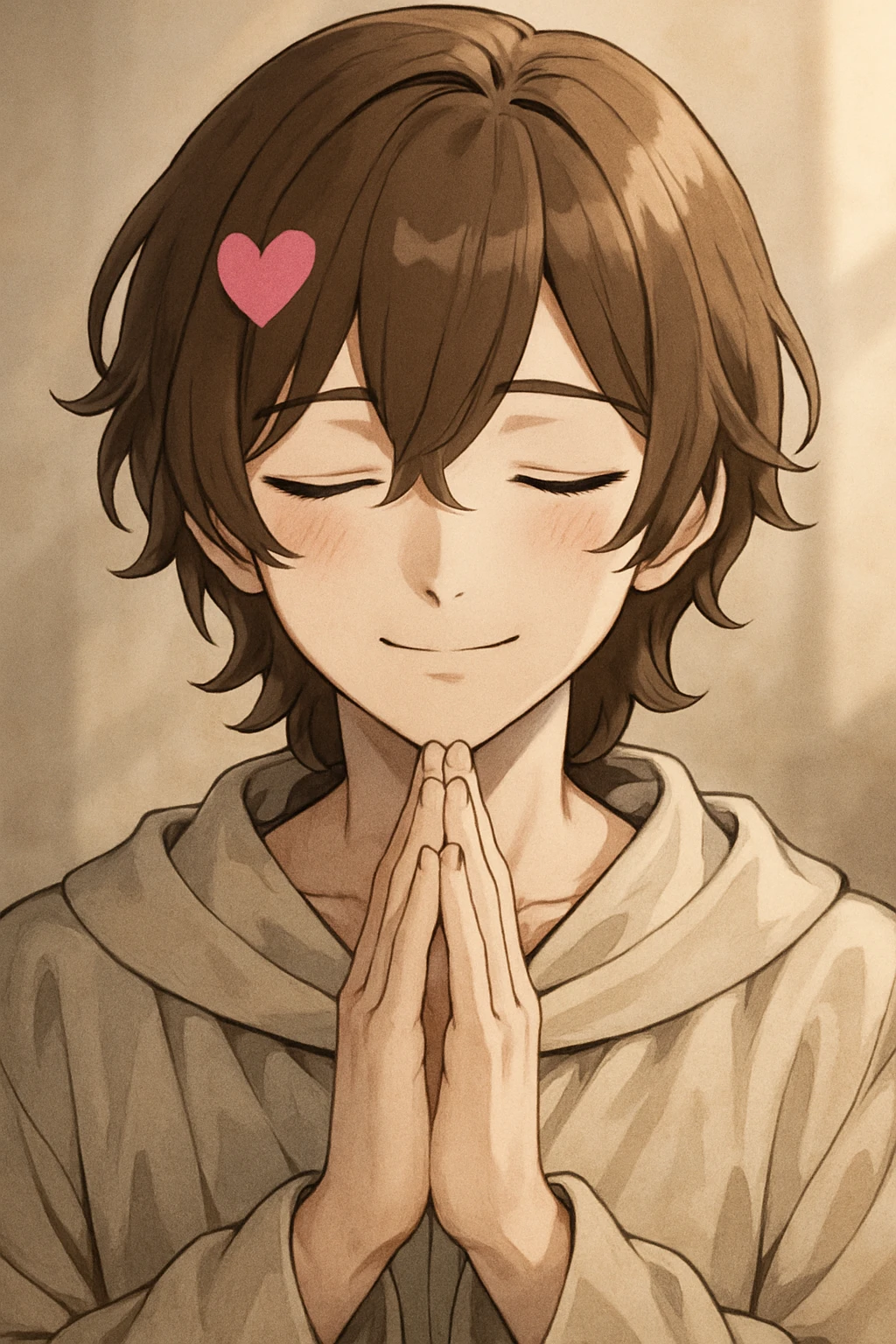 boykisser character with hands together in prayer, eyes closed, smiling softly emoji