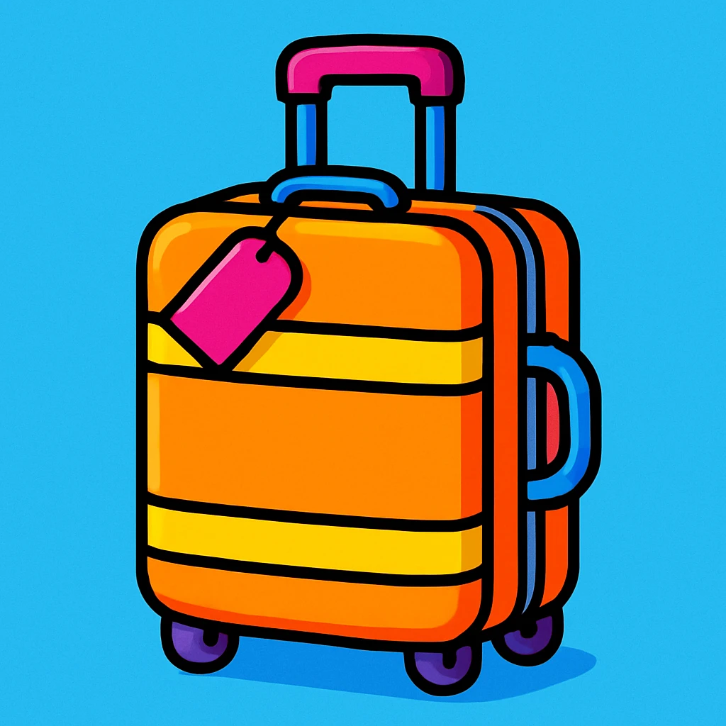 bright colorful cartoon style travel suitcase with thick outlines emoji