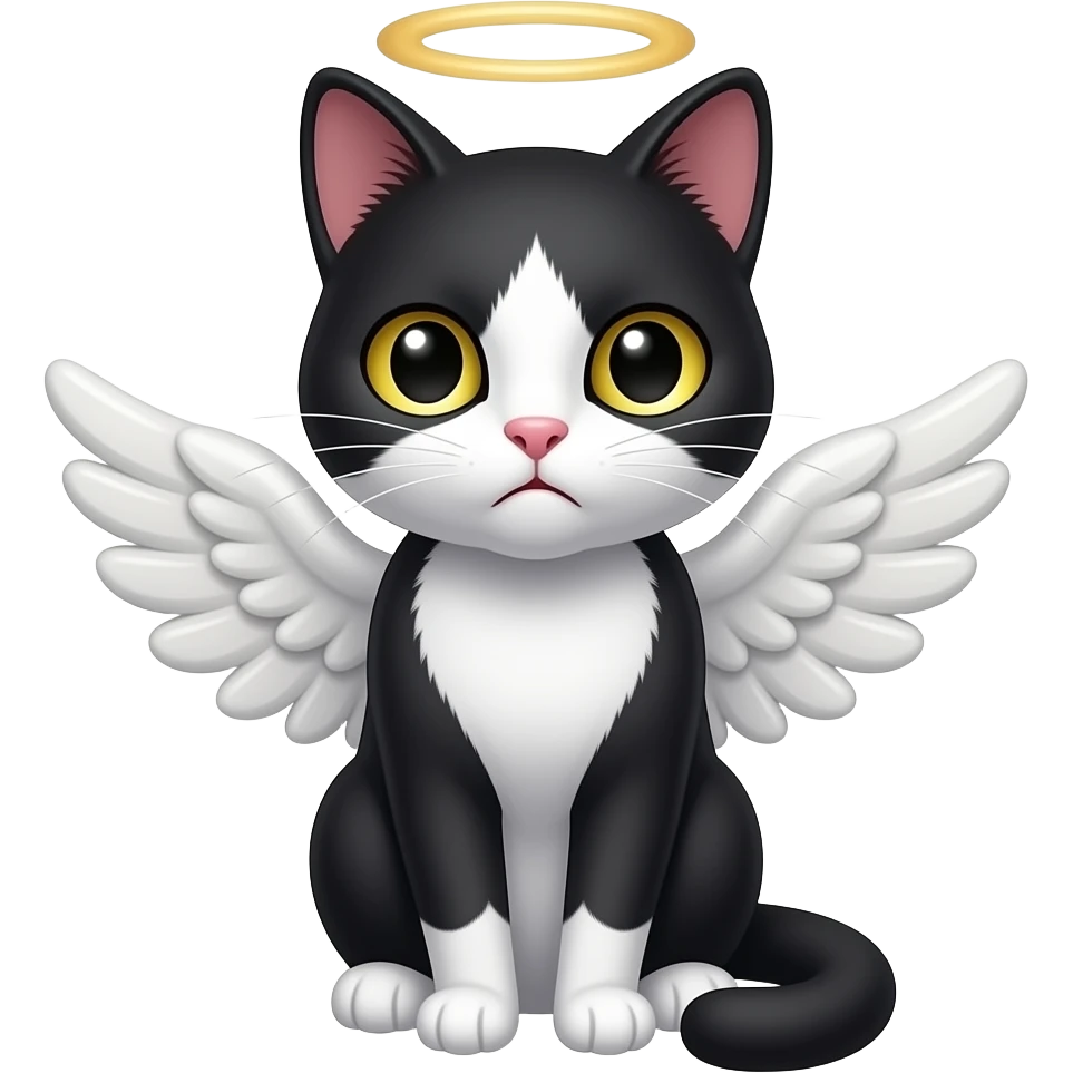 Black & white angel cat  concerned look emoji