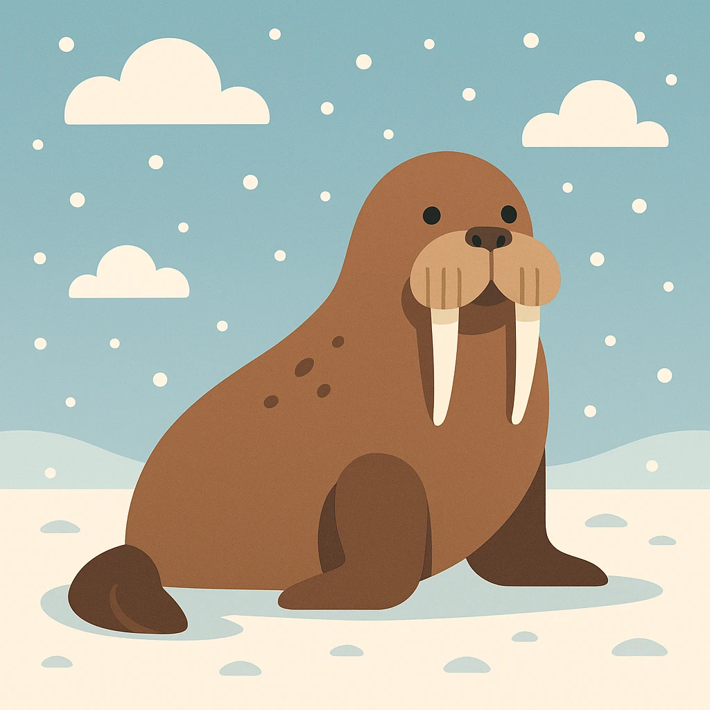 Flat design style walrus in the snow emoji