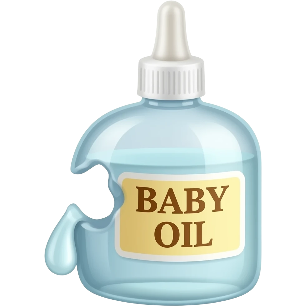 A bottle hole with clear glue labeledBaby oil emoji