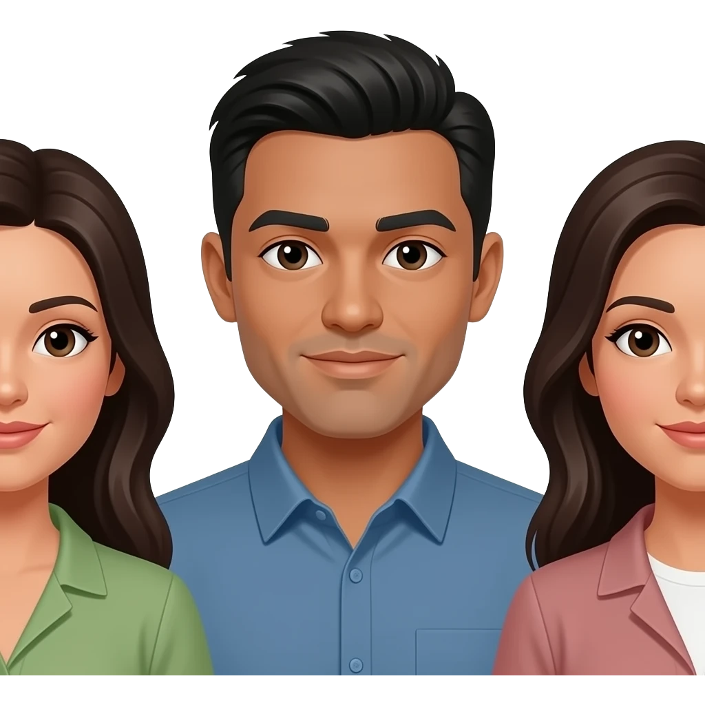 Man in middle and two women Everyone is tan with dark hair emoji