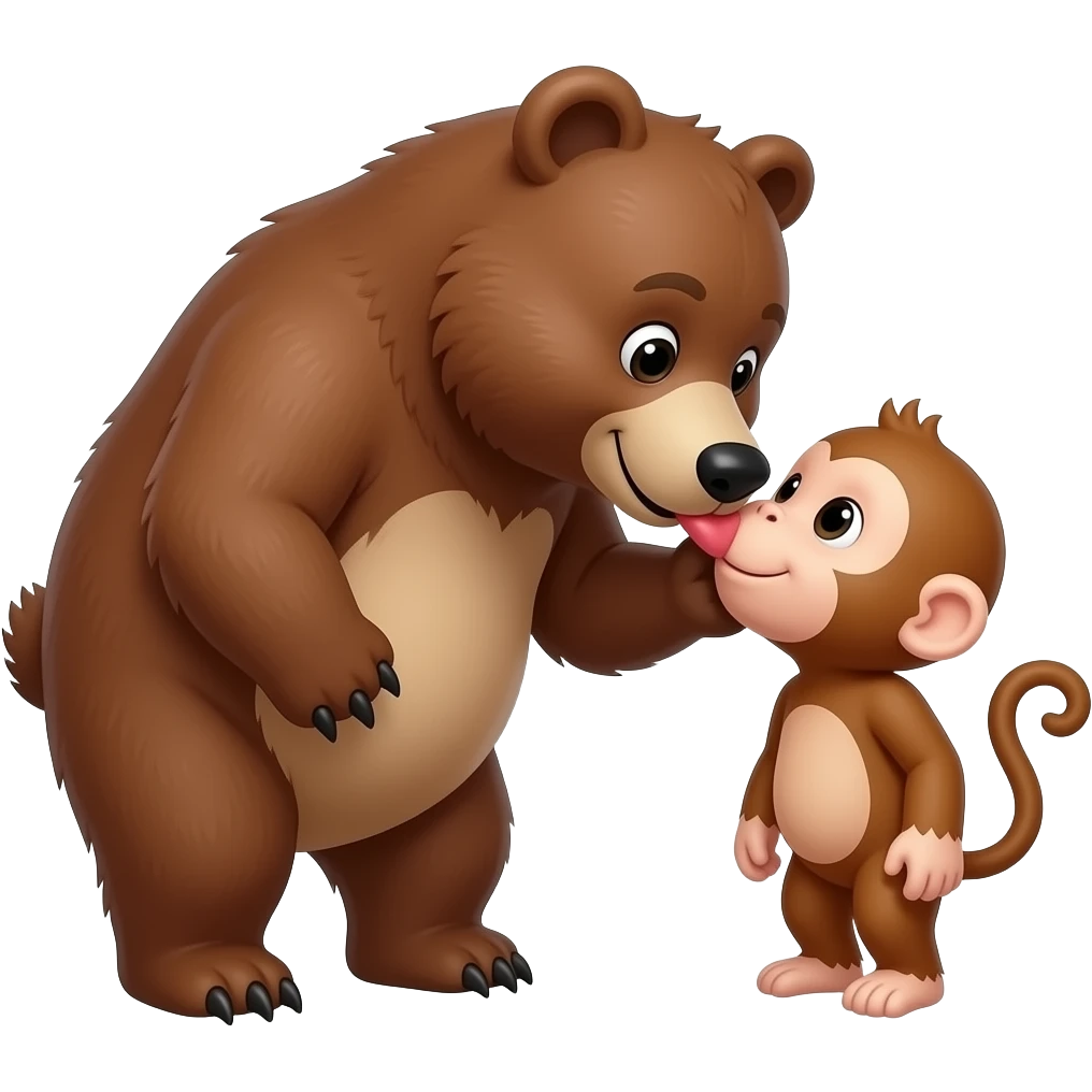 A big bear kissing a tiny monkey emoji