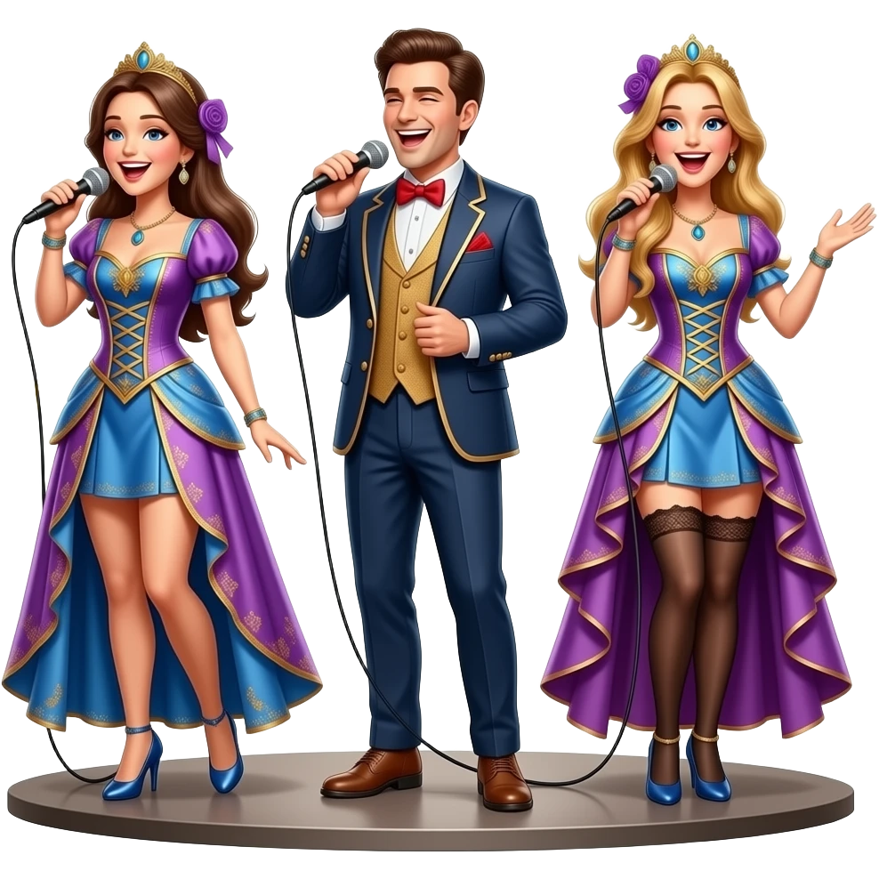 Tinbiriche  3. Son. Hombres    Y 2.  Mujeres    porles.   Los. Trajes   porles. Sus. Intrunmetos. Y los. Microfonos. Y. Cantan. Mentira. Haora. Esta. Kapi. Una.     Mujer. Animados. Ellos. Crecieron.  Con micki emoji