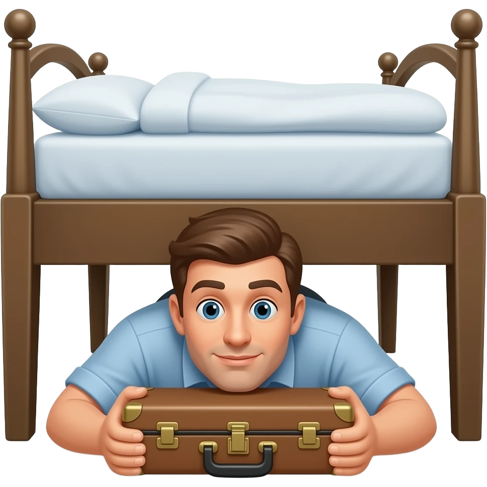 Homme qui cache sa Valise sous un lit emoji