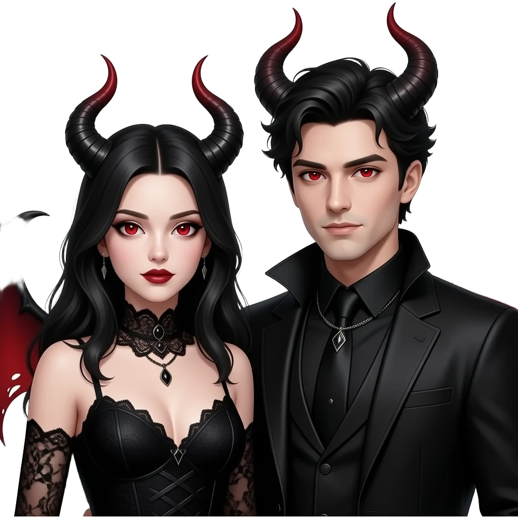 Female and male gothic sexy dark demons with red eyes. Fantasy emoji