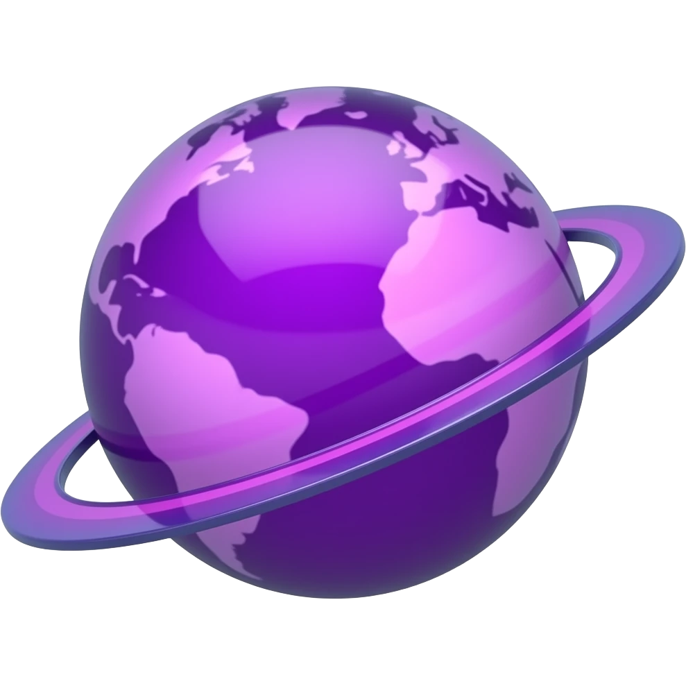 neon purple planet with a ring with a face, very beautiful no background emoji