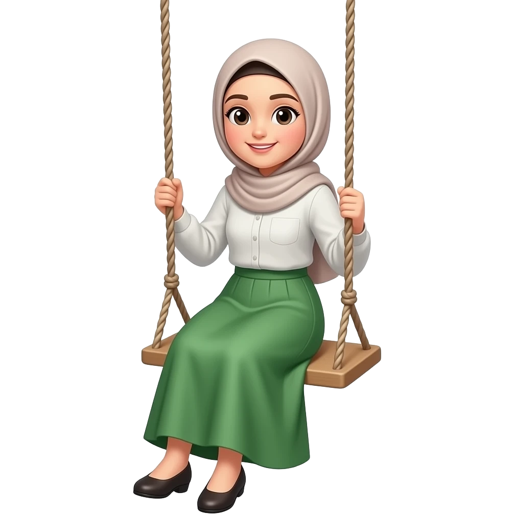 a hijabi girl swinging with a skirt and long sleeve and green skirt emoji