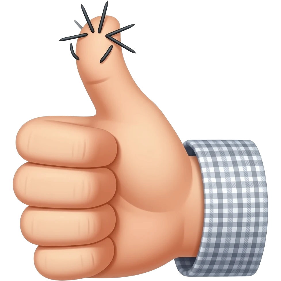 Thumbs up with thumb sewed on emoji