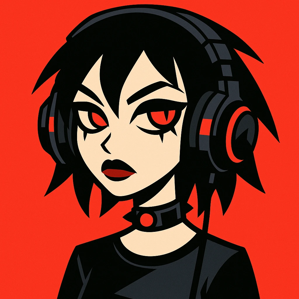 goth headphones, black with red accents, vibrant toon style emoji