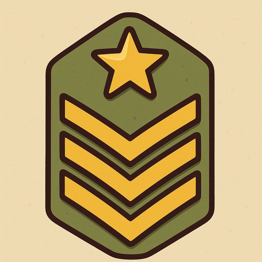 army rank icon, flat design, green and gold, clean lines, military insignia emoji