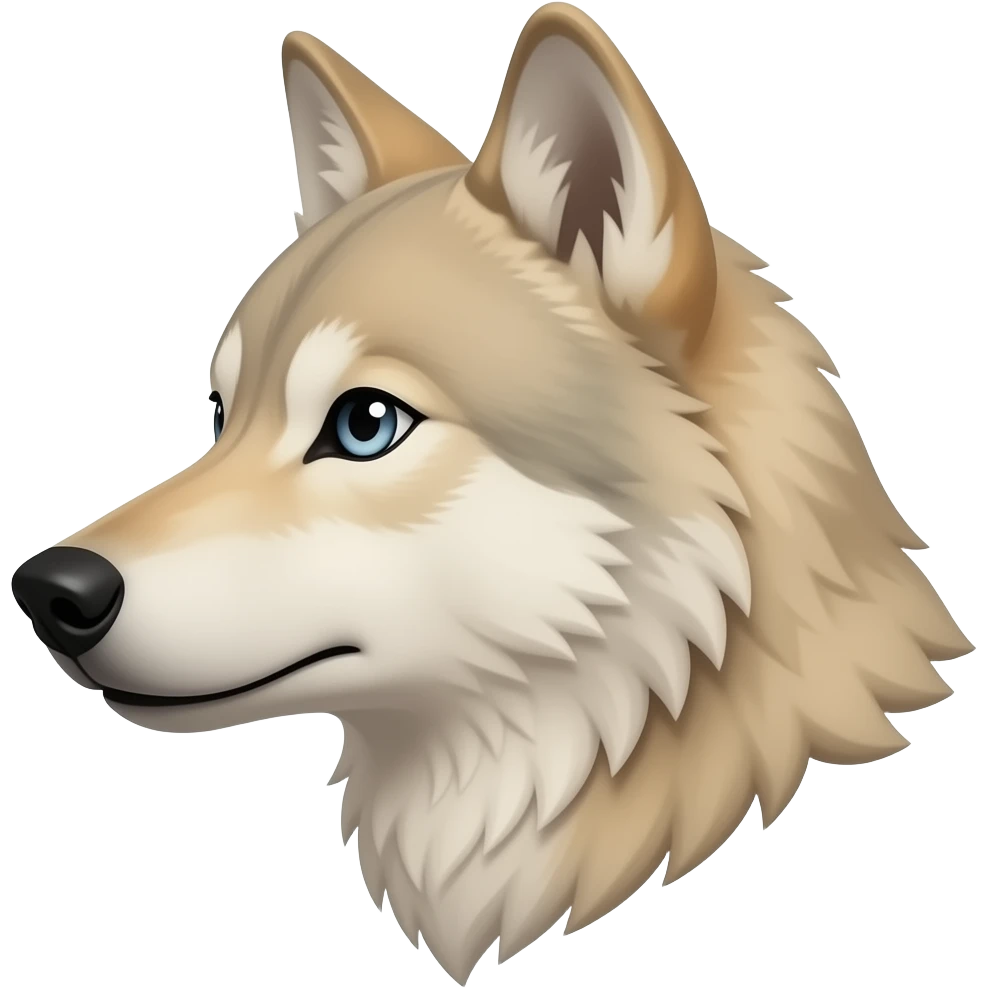 Adult Beige wolf head very realistic Turn sideways light blue gray eyes emoji