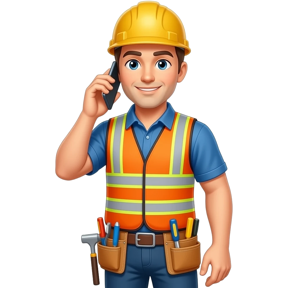 general contractor on a call holding their smartphone with a tool belt and no safety vest emoji