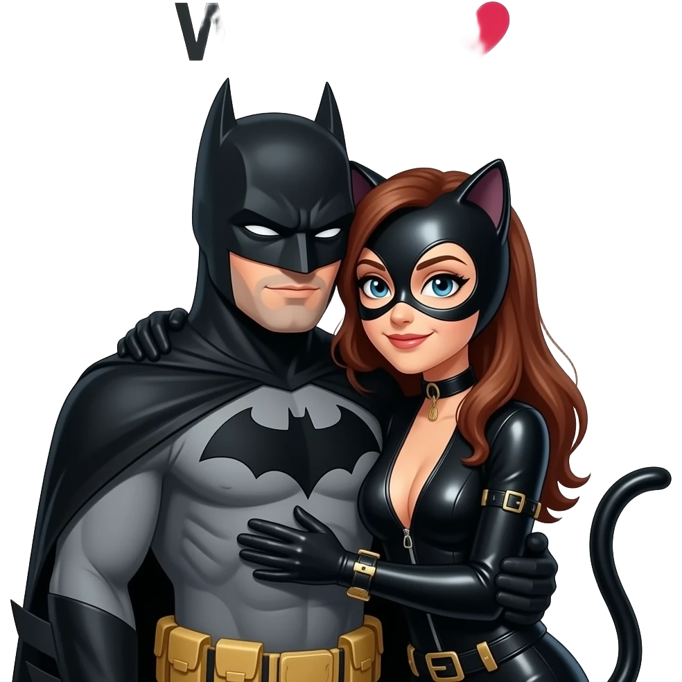 Bearded Batman hugging his love catwomen and above them the text “WAHD ♥️” emoji