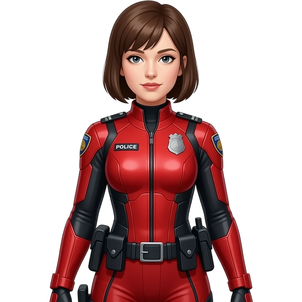 Futuristic female police red tech suit, mid size emoji
