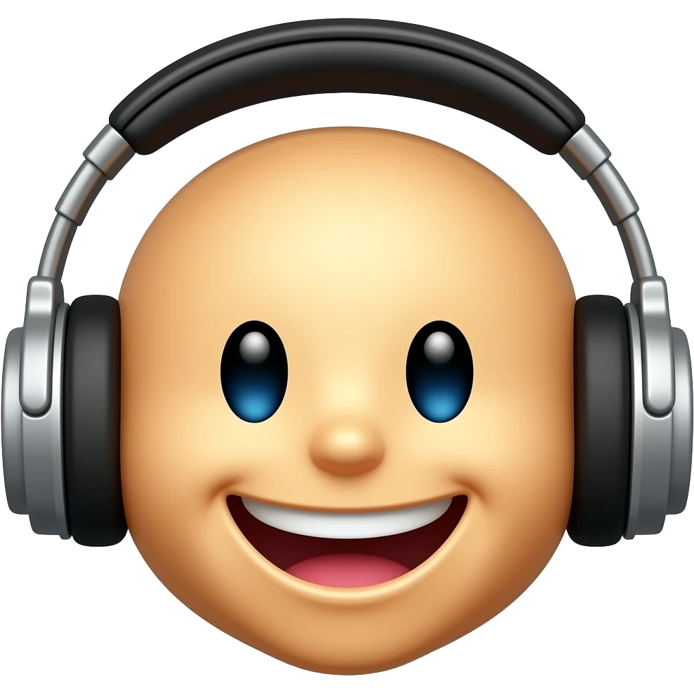 Erstelle ein Emoji mit DJ Kopfhörer und bundem Gesicht, welches hoffnungsvoll lächelt emoji