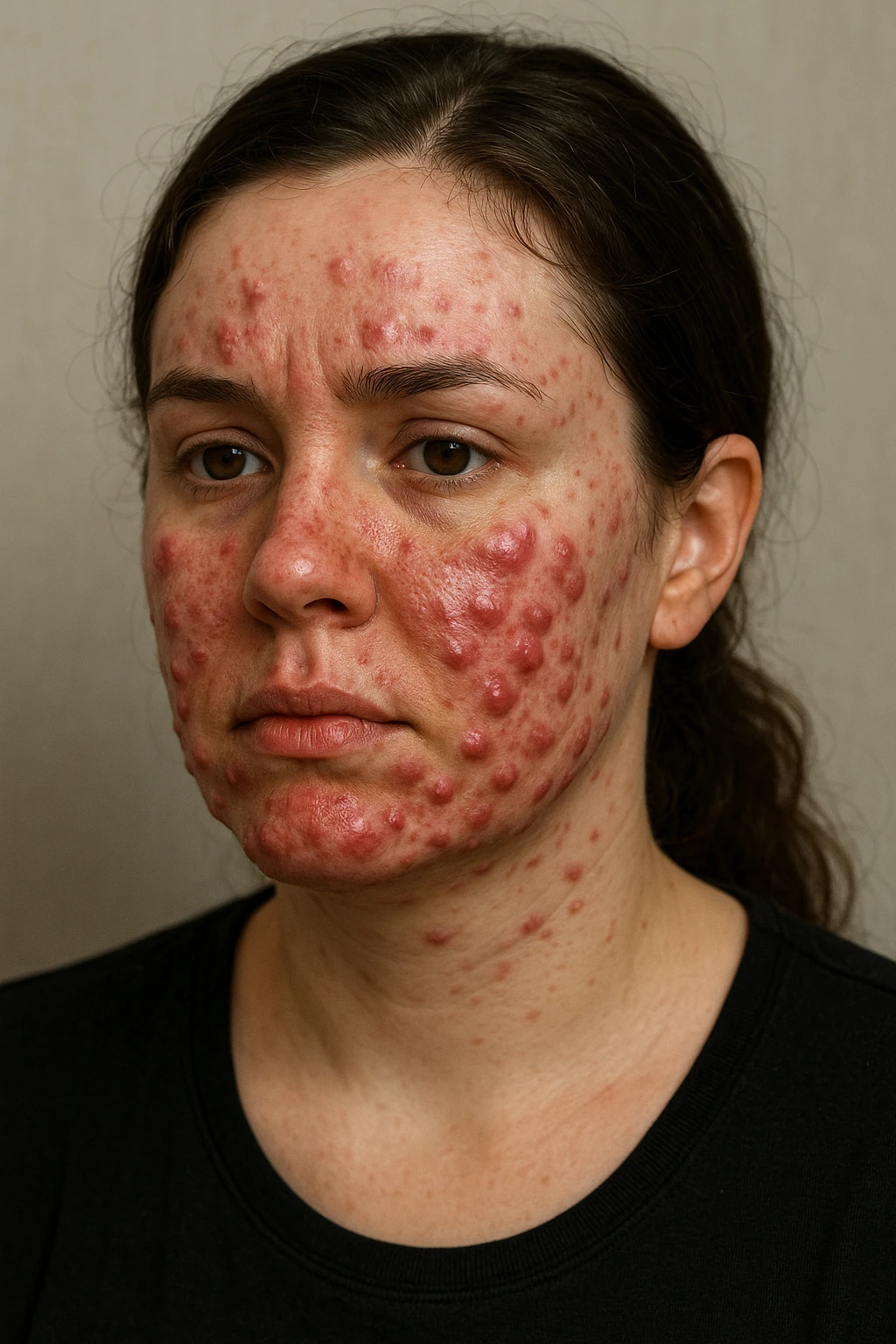 donna con pcos, con acne cistica infiammata e profonda emoji
