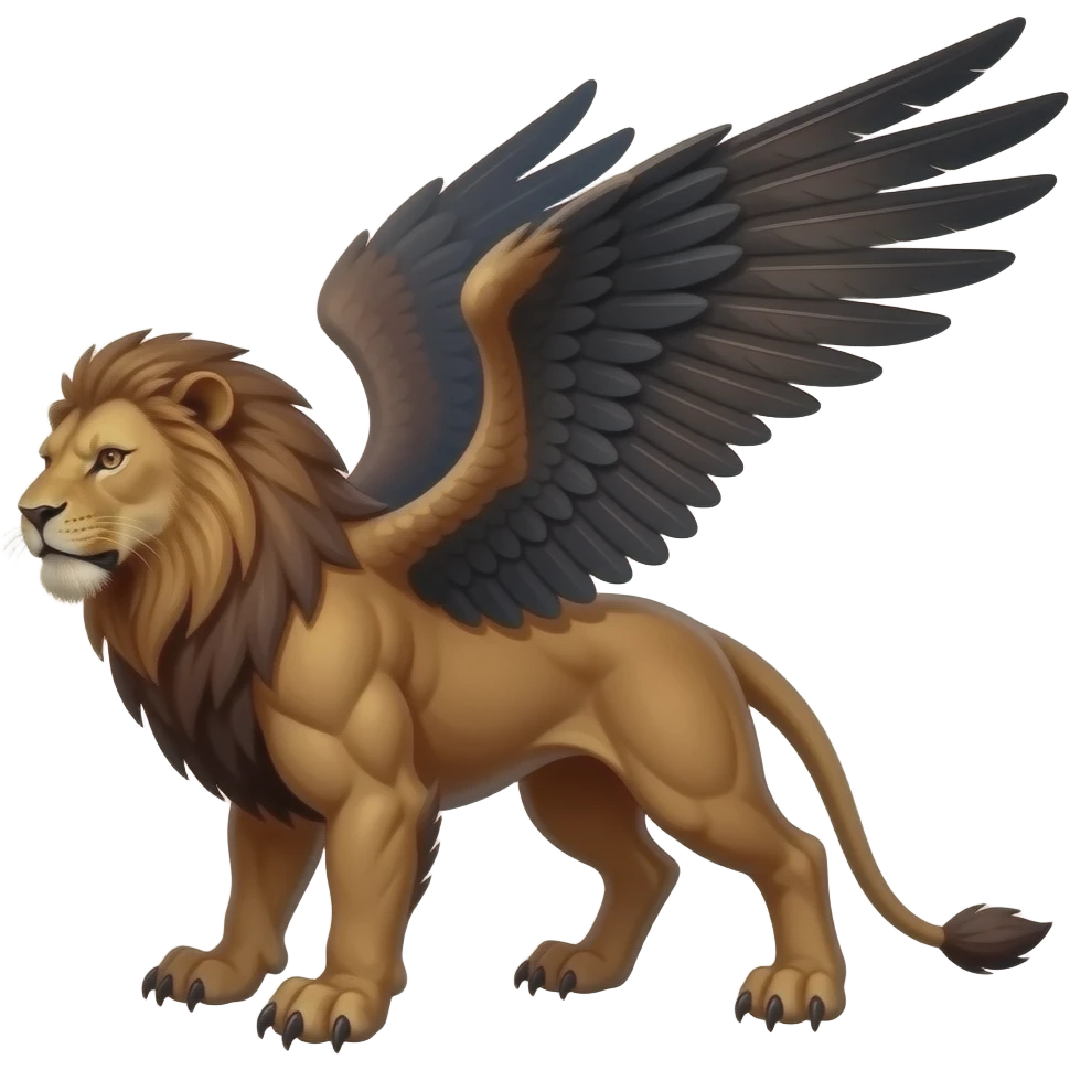 A red-brownish, white, and black gryphon, full body emoji